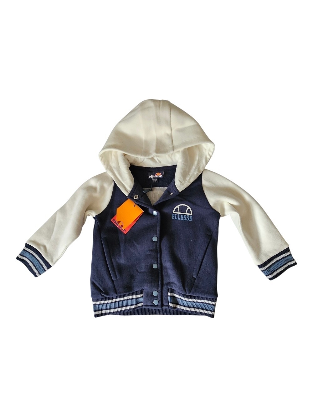 Ellesse Kids Navy and Cream Hooded Varsity Jacket